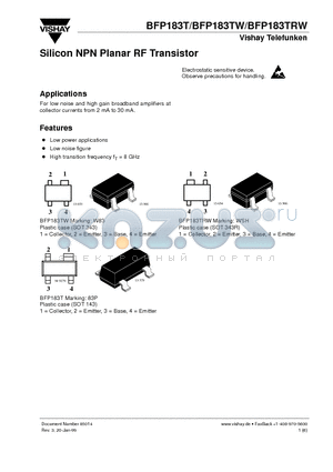 BFP183T datasheet - Silicon NPN Planar RF Transistor