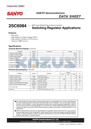 2SC6084 datasheet - NPN Triple Diffused Planar Silicon Transistor Switching Regulator Applications
