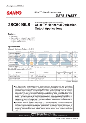 2SC6090LS datasheet - Color TV Horizontal Deflection Output Applications