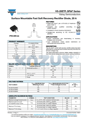 20ETF04STRLPBF datasheet - Surface Mountable Fast Soft Recovery Rectifier Diode, 20 A