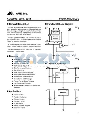 AME88062EHAZ datasheet - 600mA CMOS LDO