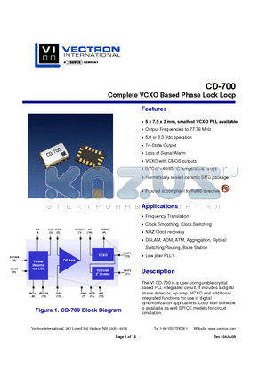 CD-700-KAF-GDB-XX.XXX datasheet - Complete VCXO Based Phase Lock Loop