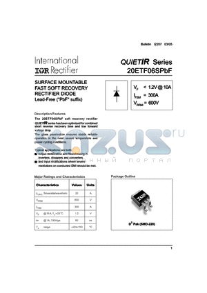 20ETF06STRLPBF datasheet - SURFACE MOUNTABLE FAST SOFT RECOVERY RECTIFIER DIODE