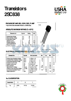 2SC838 datasheet - FM RADIO RF AMP,MIX, CONV, OSC, IF AMP