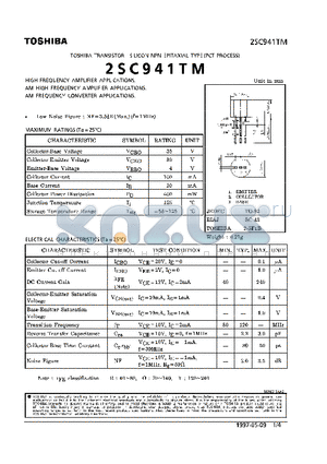 2SC941-O datasheet - TRANSISTOR SILICON NPN EPIITAXIAL TYPE