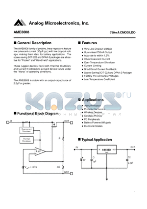 AME8808 datasheet - 750mA CMOS LDO