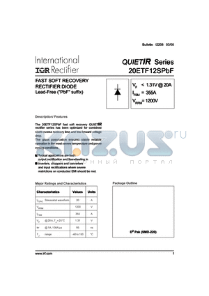 20ETF12SPBF datasheet - FAST SOFT RECOVERY RECTIFIER DIODE Lead-Free (PbF suffix)