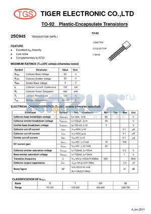 2SC945 datasheet - TO-92 Plastic-Encapsulate Transistors (NPN)