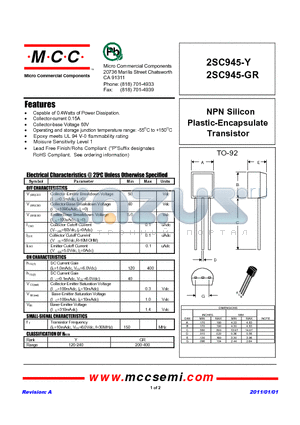 2SC945-Y datasheet - NPN Silicon Plastic-Encapsulate Transistor