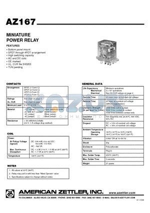 AZ167-1CT-48D datasheet - MINIATURE POWER RELAY