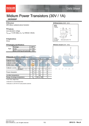 2SCR293P datasheet - Midium Power Transistors (30V / 1A)