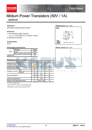 2SCR513P datasheet - Midium Power Transistors (50V / 1A)