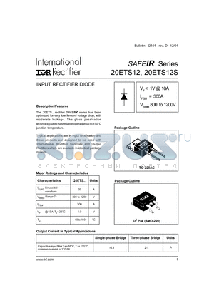 20ETS12 datasheet - INPUT RECTIFIER DIODE