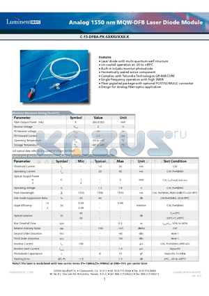 C-15-DFBA-PB-SHI datasheet - Analog 1550 nm MQW-DFB Laser Diode Module