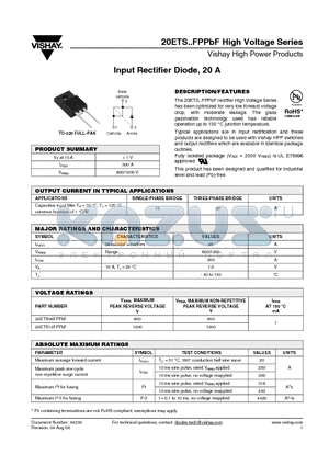 20ETS12FPPBF datasheet - Input Rectifier Diode, 20 A