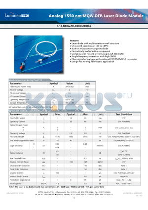 C-15-DFBA-PB-SMU2I datasheet - Analog 1550 nm MQW-DFB Laser Diode Module