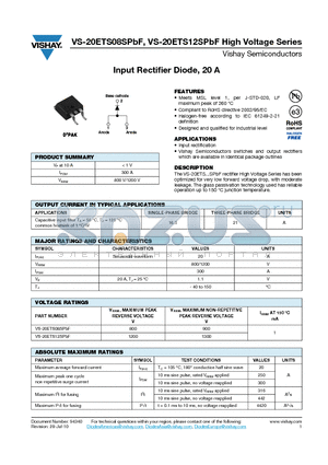 20ETS12STRLPBF datasheet - Input Rectifier Diode, 20 A