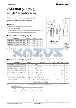 2SD0958 datasheet - For Low-Frequency And Low-Noise Amplification
