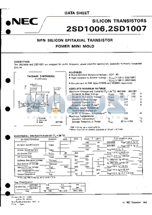 2SD1007 datasheet - NPN SILICON EPITAXIAL TRANSISTOR POWER MINI MOLD
