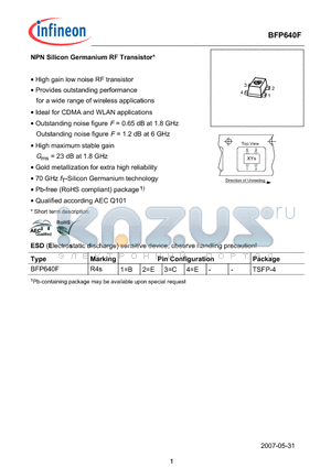 BFP640F_07 datasheet - NPN Silicon Germanium RF Transistor