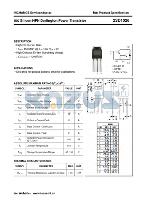 2SD1026 datasheet - isc Silicon NPN Darlington Power Transistor