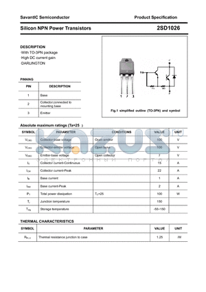 2SD1026 datasheet - Silicon NPN Power Transistors