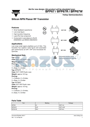 BFP67R datasheet - Silicon NPN Planar RF Transistor