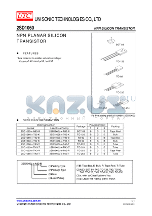 2SD1060 datasheet - NPN PLANAR SILICON TRANSISTOR