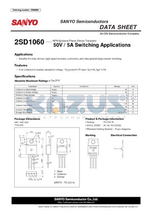 2SD1060 datasheet - NPN Epitaxial Planar Silicon Transistor 50V / 5A Switching Applications