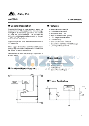 AME8815 datasheet - 1.5A CMOS LDO