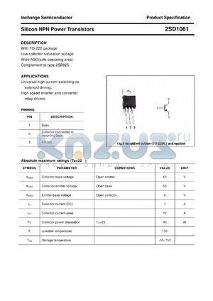 2SD1061 datasheet - Silicon NPN Power Transistors