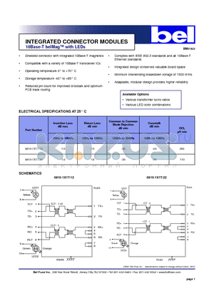 0810-1X1T-12 datasheet - INTEGRATED CONNECTOR MODULES 10Base-T belMag with LEDs