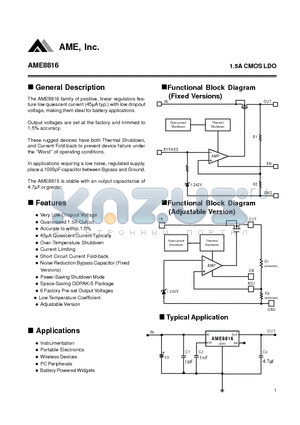 AME8816AEDV250 datasheet - 1.5A CMOS LDO