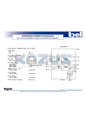 0811-1X1T-36 datasheet - INTEGRATED CONNECTOR MODULES 10/100Base-TX Single Port Extended Temp MagJack