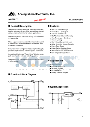 AME8817AEDZ250 datasheet - 1.5A CMOS LDO