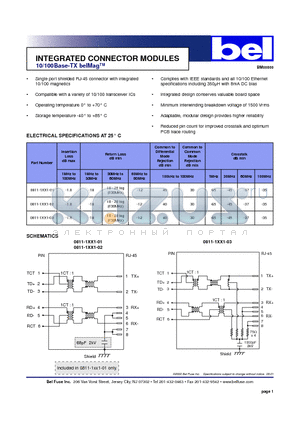 0811-1XX1-01 datasheet - INTEGRATED CONNECTOR MODULES 10/100Base-TX belMag