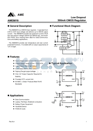 AME8818AEET250Z datasheet - Low Dropout 300mA CMOS Regulator