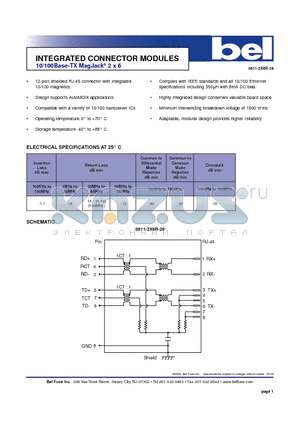 0811-2X6R-28 datasheet - INTEGRATED CONNECTOR MODULES 10/100Base-TX MagJack 2 x 6