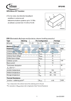 BFQ19S datasheet - NPN Silicon RF Transistor
