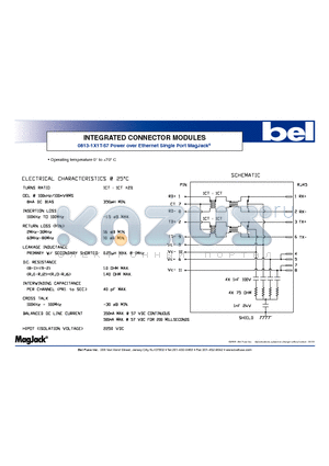 0813-1X1T-57 datasheet - INTEGRATED CONNECTOR MODULES Power over Ethernet Single Port MagJack