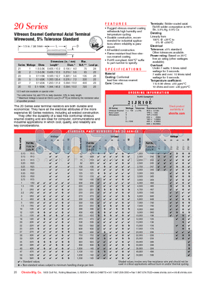 20J4K5E datasheet - Vitreous Enamel Conformal Axial Terminal Wirewound, 5% Tolerance Standard