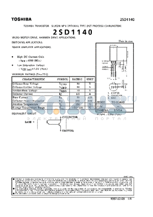 2SD1140 datasheet - NPN EPITAXIAL TYPE (MICRO MOTOR DRIVE, HAMMER DRIVE, SWITCHING, POWER AMPLIFIER APPLICATIONS)