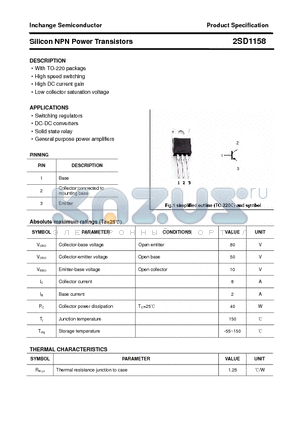 2SD1158 datasheet - Silicon NPN Power Transistors