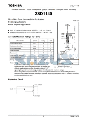 2SD1140 datasheet - Silicon NPN Epitaxial Type (PCT Process) (Darlington Power Transistor)