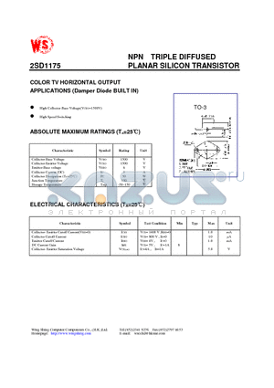 2SD1175 datasheet - NPN TRIPLE DIFFUSED PLANAR SILICON TRANSISTOR(COLOR TV HORIZONTAL OUTPUT APPLICATIONS)