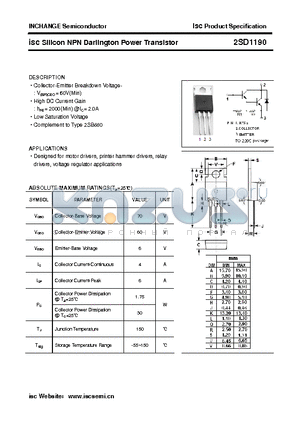 2SD1190 datasheet - isc Silicon NPN Darlington Power Transistor