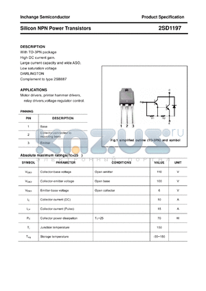 2SD1197 datasheet - Silicon NPN Power Transistors