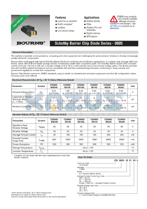 CD0805-B00340 datasheet - Schottky Barrier Chip Diode Series - 0805