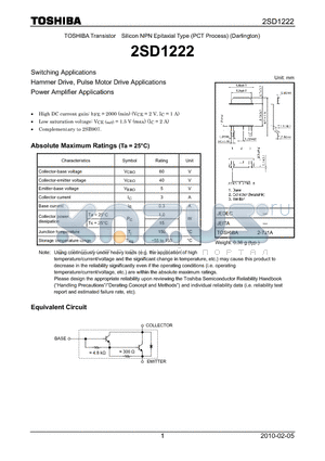 2SD1222 datasheet - Switching Applications
