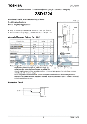 2SD1224 datasheet - Pulse Motor Drive, Hammer Drive Applications